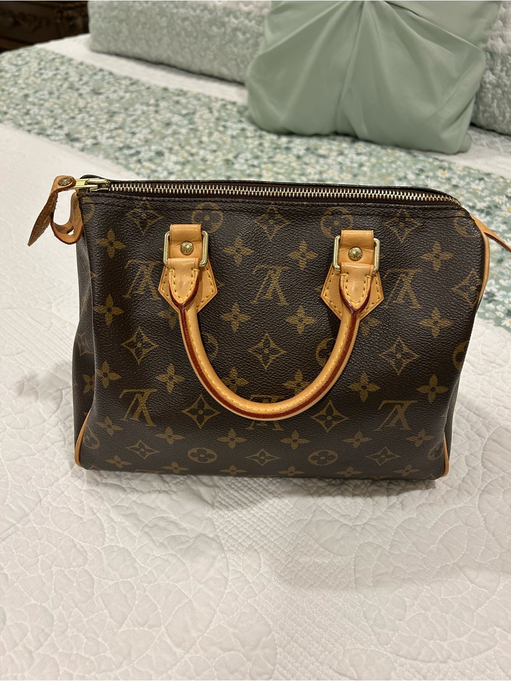 Louis Vuitton Speedy 25 Monogram Canvas Satchel - Brown with Tan Trim - Picture 14 of 15